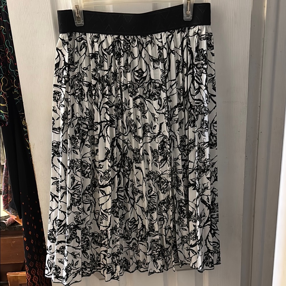Black and White Pleated Midi Skirt